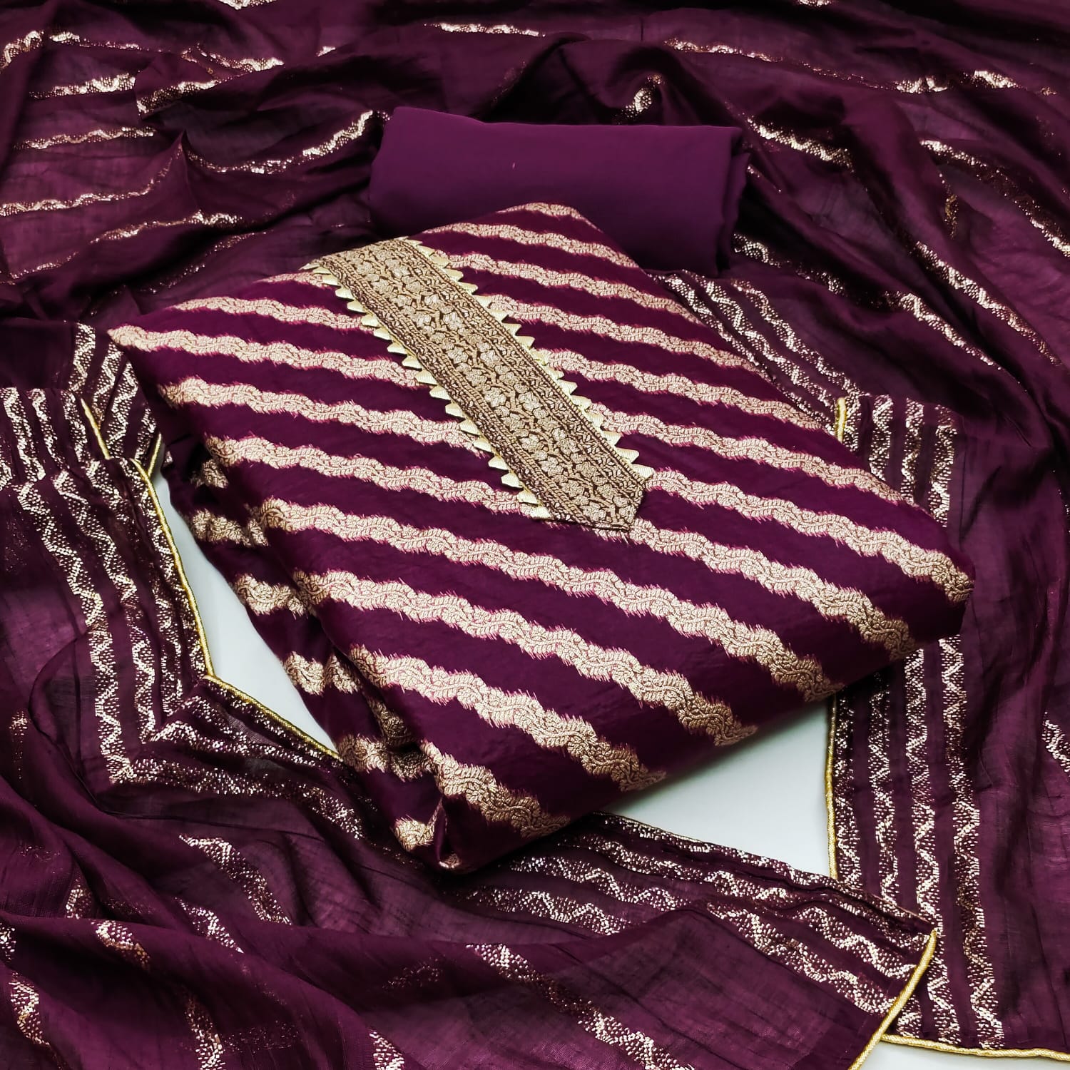 Fancy Chanderi Silk Lining Jacqaurd Salwar Suit For Women